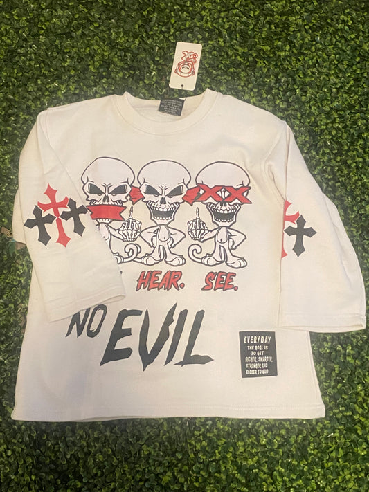 Red No evil 3/4 sleeve cropped crewneck